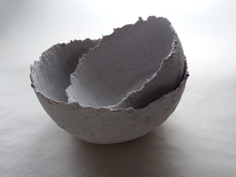 Two bowls made with the new papier maché clay recipe