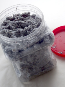 Paper pulp in airtight storage container