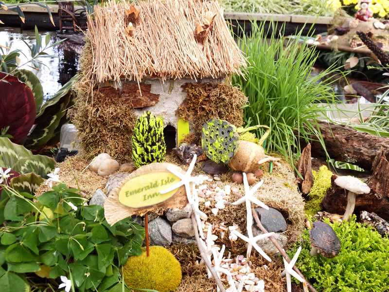 Fairy garden with thatched roof and Irish theme